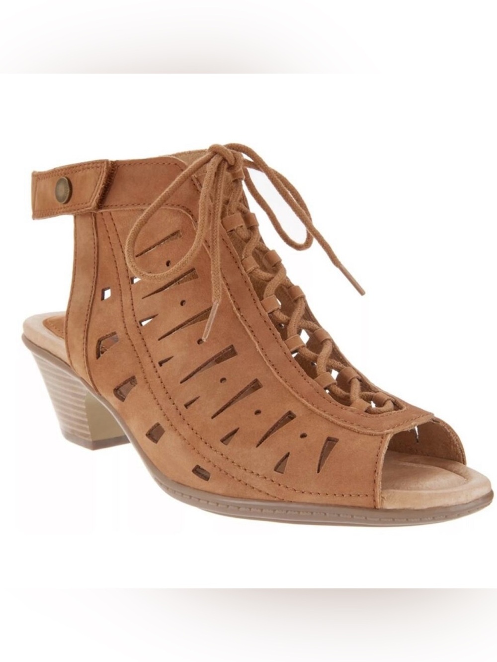 Earth Kristen Heeled Sandals Sand Brown Lace Up Leather Size 7
